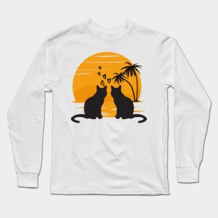 cat watching sunset Long Sleeve T-Shirt